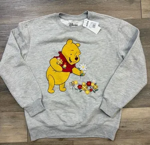 Disney Winnie The Pooh Sweatshirt Medium NWT Gray Crewneck Floral thumbnail 1