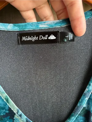 Midnight Doll Teal Floral Whimsigoth Velvet Mini Dress thumbnail 3