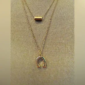 Gold color 2 strings Horseshoe Pendant Necklace thumbnail 1