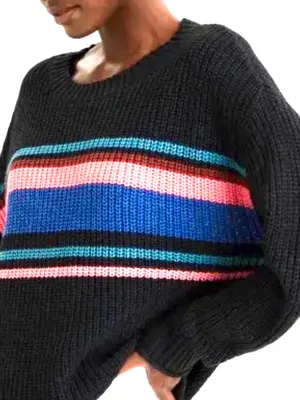 American Eagle Outfitters Charcoal Gray Striped Pullover Sweater Crew Neck M thumbnail 2