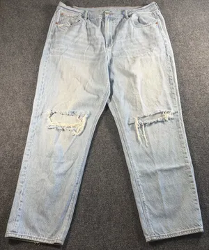 American Eagle Outfitters Women's Straight High Rise Distressed Jeans Size 18 thumbnail 1