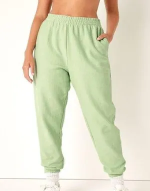 Green ribbed Fleece High Waist Jogger thumbnail 1