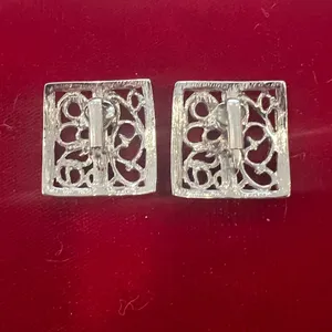 Vintage rectangle silver clip on earrings thumbnail 3