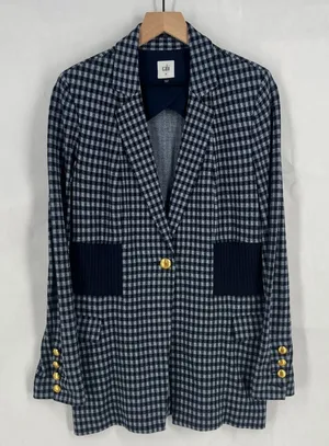 Cabi Checkup Blazer Jacket Womens Medium Navy‎ Blue Gingham Check Stretch Formal thumbnail 1