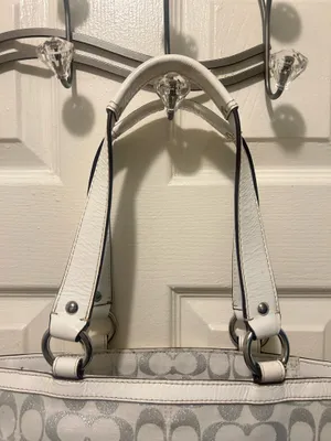 COACH White and Silver Shimmer Signature C Shoulder Purse thumbnail 3