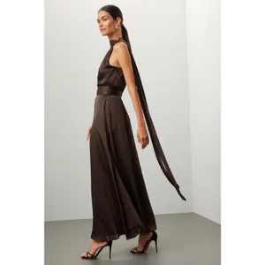 SACHIN & BABI Brown Sleeveless Tie Neck Banded Waist Kayla A-Line Gown Size 0 thumbnail 2