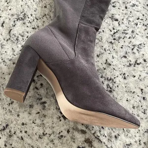 Everley Over‎ The Knee Boots Women 10M Grey Taupe Faux Suede Block Heel Pointed thumbnail 5