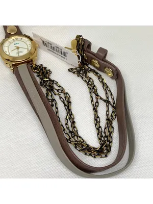 La Mer Collections Double Wrap leather band Gold Tone 30mm Watch quartz running thumbnail 6