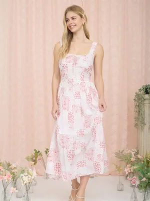 Floral Sleeveless Corset Front Tie Midi Dress Medium thumbnail 2
