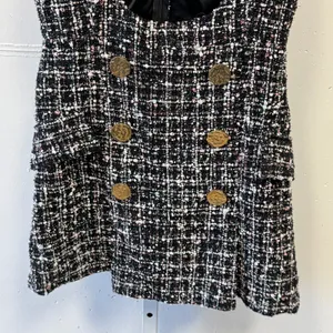 Storets Tweed Skort Romper Gold Button Double Breasted Sleeveless Pinafore Dress thumbnail 4