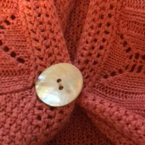 Crochet Linen Blend Tunic Cardigan Sz. L Coral One Button Closure Spring thumbnail 9