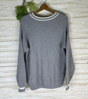 Hollister Gray Cable Knit Slouchy Varsity Style Chunky Cotton Sweater thumbnail 5