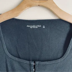 Abercrombie & Fitch Rib Hook Front Bodysuit Black Long Sleeve S Square Neck thumbnail 3