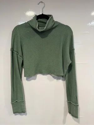 Urban‎ Outfitters Out from Under Cropped Textured Turtleneck Sweater Sage Green thumbnail 1