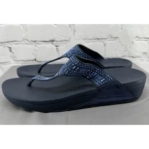 FitFlop Incastone Sandals Women’s Size 10 Blue Thong Embellished Comfort thumbnail 6