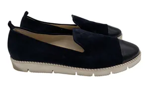 Paul Green Daniella Navy Suede Black Patent Cap Toe Loafers Womens 7 UK 4.5 thumbnail 1
