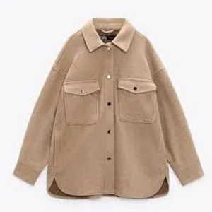 Zara Shirt Jacket Women Medium Camel Tan Oversized Shacket Felted Utility Coat thumbnail 1