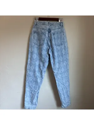 ASOS DESIGN High Rise Slouchy Mom Jeans Argyle Laser Print Light Wash 28x32 thumbnail 4