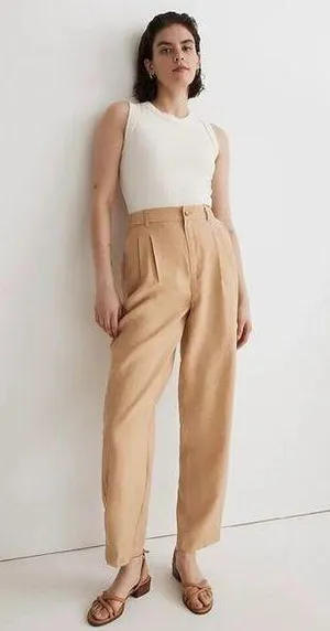 Madewell The Tailored Tapered Preppy Academia Pant in Softdrape Beige NWT 12 thumbnail 1