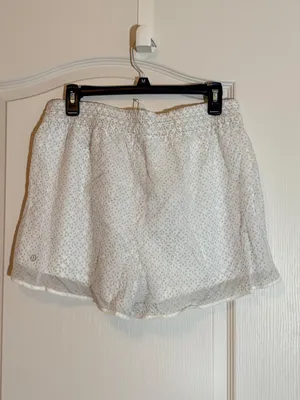Lululemon Find Your Flock white with clear nylon overlay shorts. SZ 10 thumbnail 3