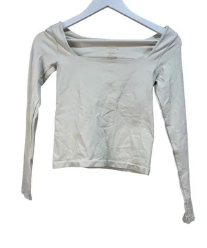 Free People Coquette Balletcore Dainty Square Neck Stretchy Shelf Bra Lined Long Sleeve Crop thumbnail 1