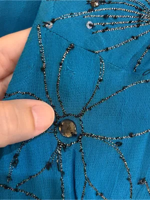 Chico’s womens beaded embroidered open front jacket cardigan turquoise blue 3 thumbnail 3