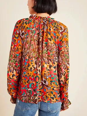 Anthropologie Bl-nk London Small Annalee Peasant Blouse Colorful Abstract Art thumbnail 5
