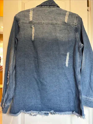 Dokotoo Brand Blue Distressed Denim Button Down Shacket Nwts Size Small thumbnail 6