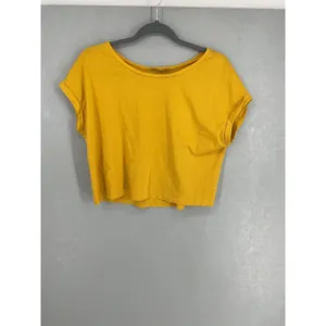 Zara Womens T-Shirt Mustard Yellow Cuffed Sleeve Crop Top Small thumbnail 2