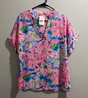Floral Pink and Blue Women's Top thumbnail 1