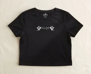 Hollister Womens Black Cherub Angel Graphic‎ Tee Cotton Short Sleeve Shirt L thumbnail 1