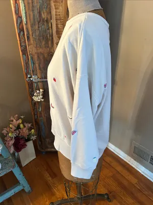 LOFT Lou & Grey Cream Pullover Sweatshirt w/Fruit Embroidery | Size Large thumbnail 4