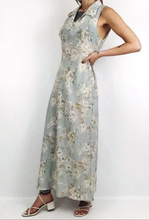 Vintage 90’s Sleeveless Botanical Maxi Dress | Size M thumbnail 3