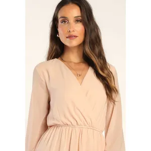 Lulus Wondrous Blush Pink Long Sleeve Maxi Dress Formal Chiffon Medium NWT thumbnail 4