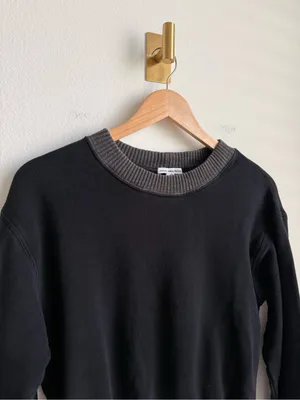 James Perse Cropped Contrast Rib Crewneck Sweatshirt Black Grey Medium thumbnail 4