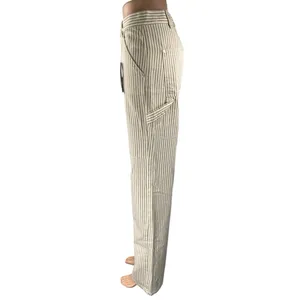 NEW MNG Mango Beige White Striped Straight Carpenter Cargo Trousers Pants Size 2 thumbnail 3