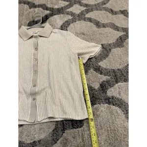 Linea Moda Italy Beige Button Down Knit Shirt M Glitter Thread‎ Short Sleeve thumbnail 10