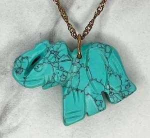 Gold Tone Faux Turquoise Trunk Up Good Luck Elephant Pendant Necklace thumbnail 3