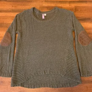 Alya sweater women’s large hunter green brown elbow patches open knit thumbnail 1