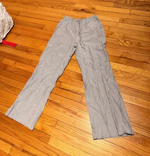 NWOT Zara Drawstring tie gray crinkled-finish wide-leg trousers pullover tired S trousers pants thumbnail 1
