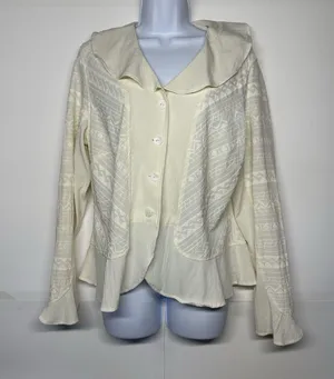 Coldwater Creek Women's White Button Down Blouse - Size L - Textured Rayon Blend thumbnail 1