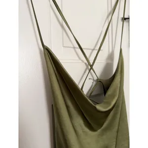 Club L London Olive Green Satin Cowl Neck Ruched Asymmetrical Midi Dress size 10 thumbnail 13