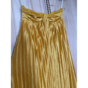 NWOT Lulus Whimsical Beauty Golden Yellow Satin Plisse Strapless Maxi Dress XS thumbnail 4