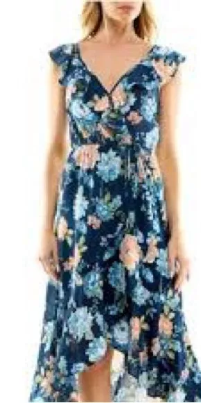 Sleeveless Navy Floral Wrap Dress - Brand: Lulu's thumbnail 1