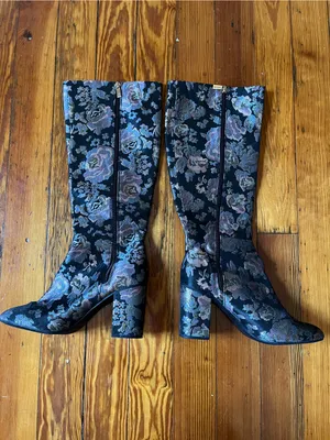 Kenneth Cole Reaction Black Floral Jacquard Knee-High Block Heel Boots thumbnail 9