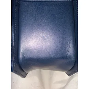 Vintage Madras Leather Crossbody Bag Top Handle Navy Blue Cream M logo thumbnail 11