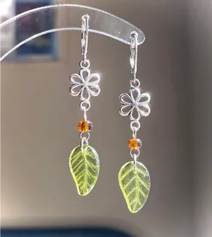 quality Czech glass beads & flower fairy boho cottage whimsical dangle earrings 💐🍃 thumbnail 1