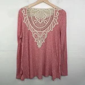 Rewind Boho Pink Crochet Detail Ribbed Long Sleeve top XL cottagecore thumbnail 2