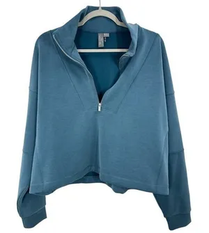 Sweaty‎ Betty Quarter Zip Sweatshirt Athleisure Comfort Travel Comfort Teal Blue thumbnail 1