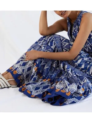 NWT Anthropologie Tiered Abstract Maxi in Blue Patterned Cotton Dress S thumbnail 4